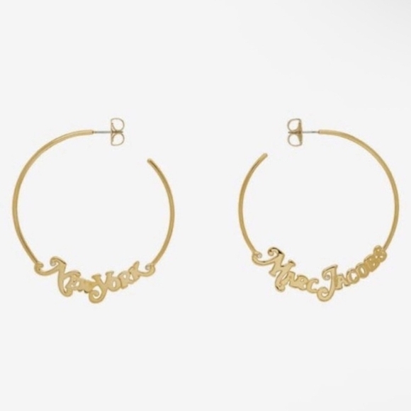Marc Jacobs New York Gold Logo Hoop Earrings NWT - Picture 9 of 11